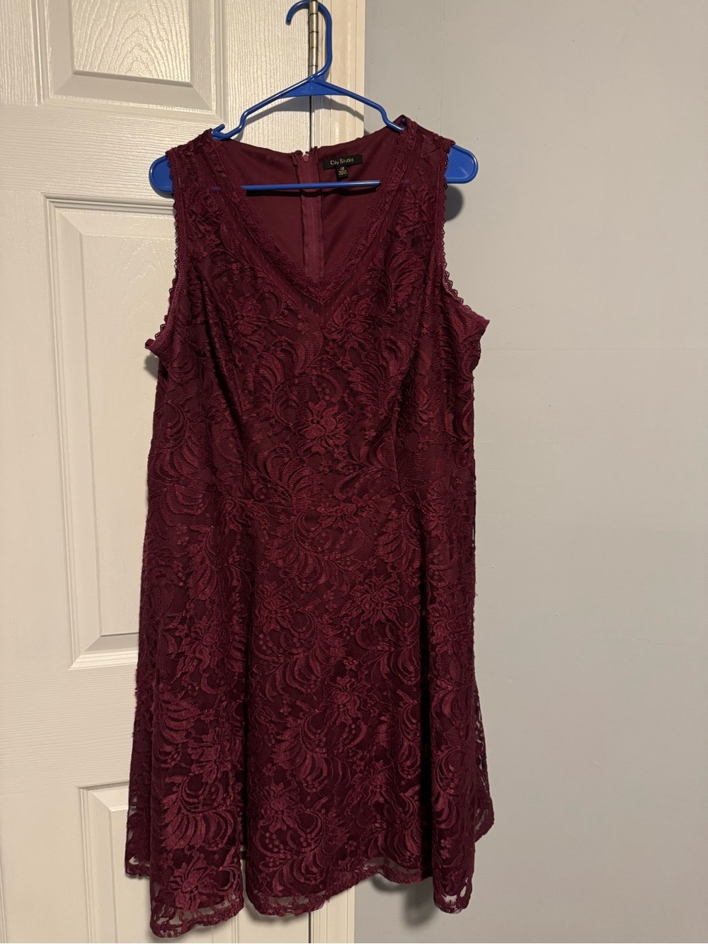 City Studio Burgundy Lace V-Neck A-Line Dress